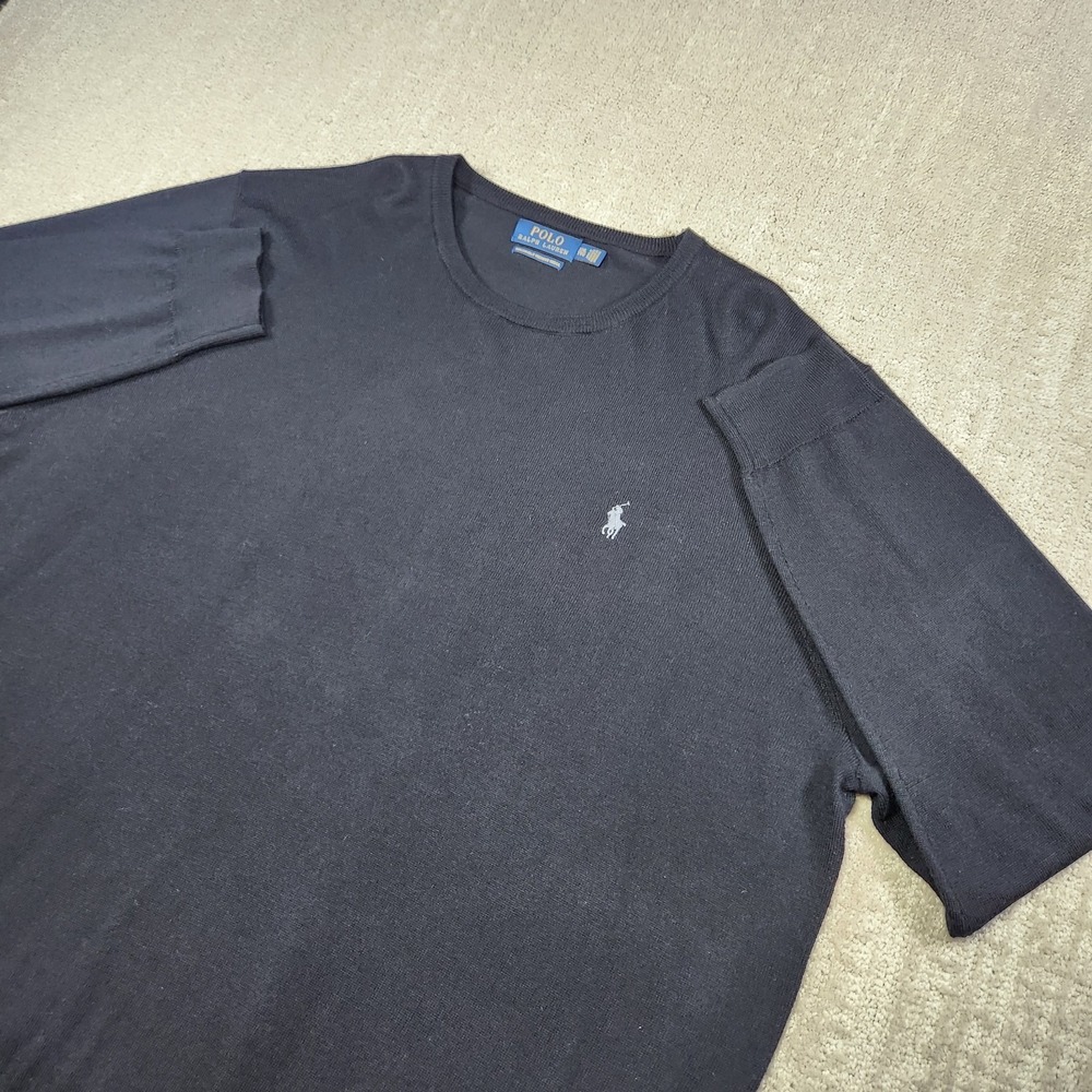 Polo Ralph Lauren Sweater Men XXL Merino‎ Wool Black Crewneck Knit Washable